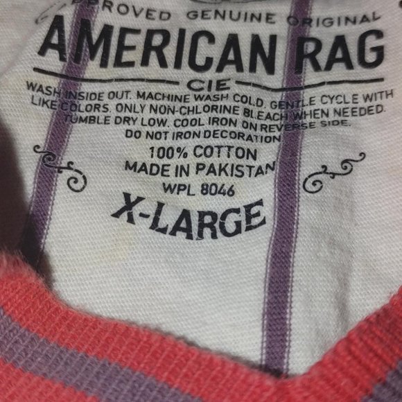 Adult Unisex Vintage American Rag Cie graphic tshirt vertical stripe - Picture 2 of 3